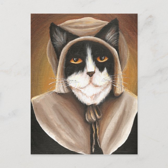 Carte Postale Chat pèlerin habillé de vêtements puritains coloni (Devant)
