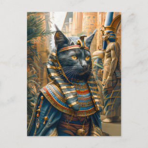 Carte Postale Chat pharaon égyptien avec coiffure rayée