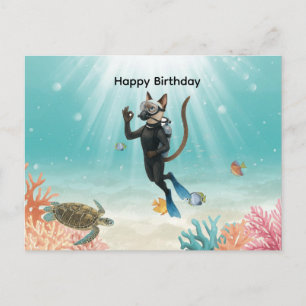 Carte Postale Chat Plongeur en Scaphandre Bon Anniversaire sous 