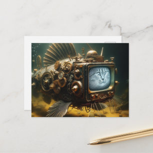 Carte Postale Chat poisson steampunk