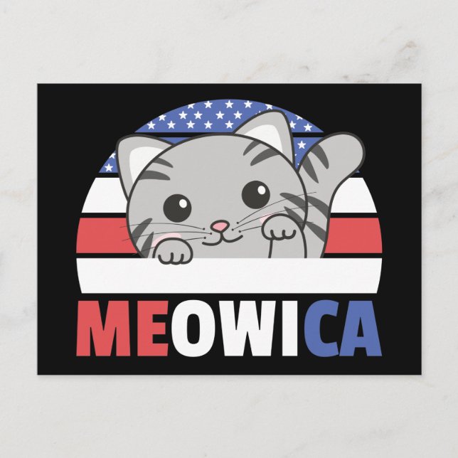 Carte Postale Chat pour le quatre juillet drapeau des États-Unis (Devant)
