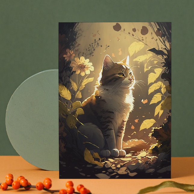 Carte Postale Chat Profiter du soleil dans un jardin de fleurs (Créateur téléchargé)
