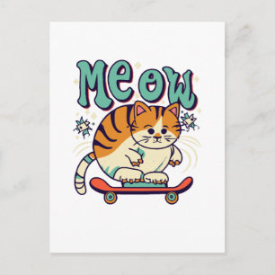 Carte Postale Chat qui fait du skate en miaulant