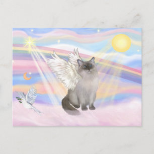 Carte Postale Chat Ragdoll (Blue Point) Ange - Nuages