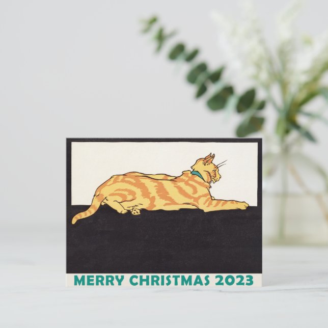 Carte Postale Chat rayé au gingembre Joyeux Noël (Debout devant)