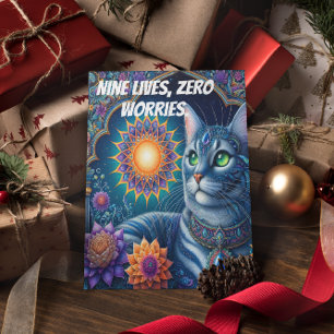 Carte Postale Chat regardant sous un ciel étoilé à minuit