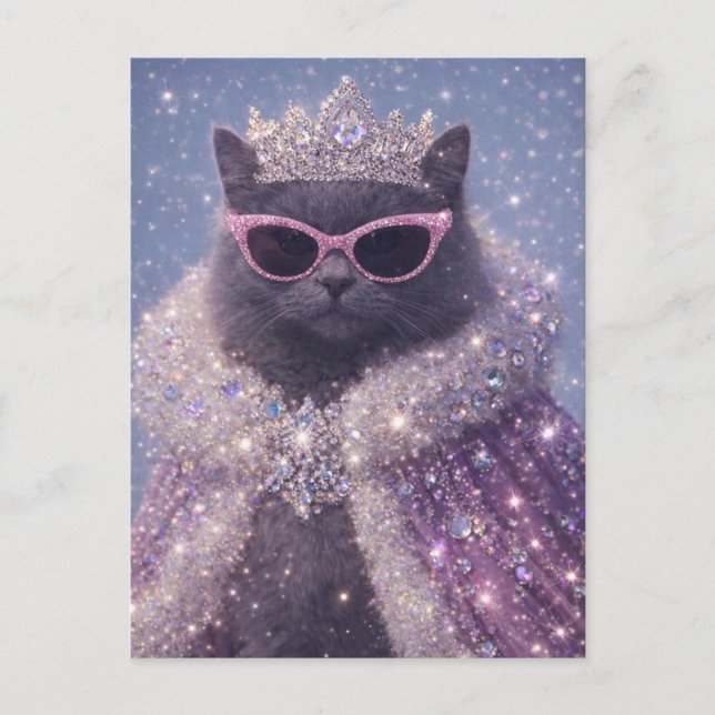 Carte Postale Chat Reine Glamour Portrait Fantastique Étincelant (Devant)