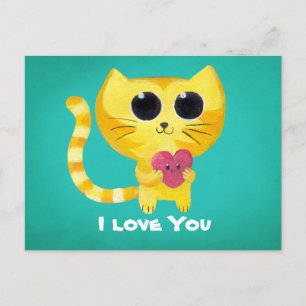 Carte Postale Chat romantique mignon avec coeur