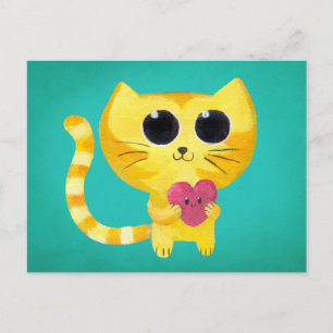 Carte Postale Chat romantique mignonne avec coeur souriant