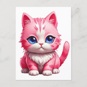 Carte Postale Chat rose