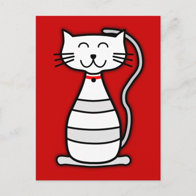 Carte Postale chat rouge gris noir heureux blanc dessin animé ki (Devant)