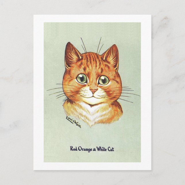 Carte Postale Chat rouge orange et blanc, Louis Wain (Devant)