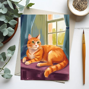 Carte Postale Chat roux tabby aquarelle animal de compagnie