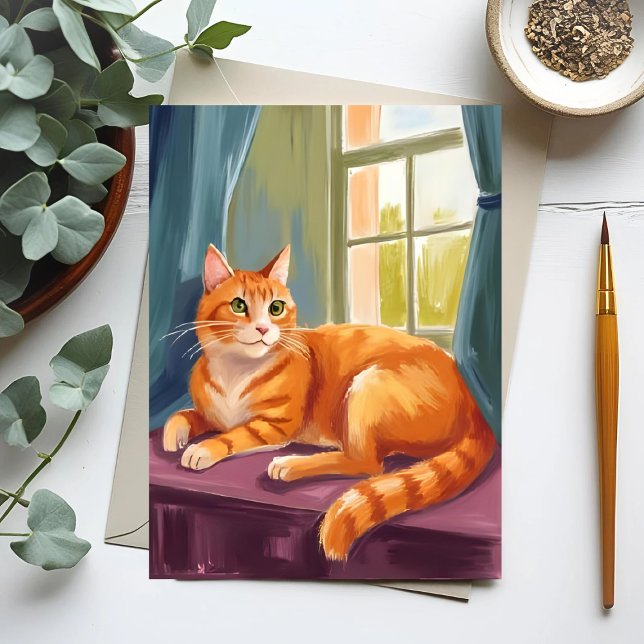 Carte Postale Chat roux tabby aquarelle animal de compagnie (Créateur téléchargé)