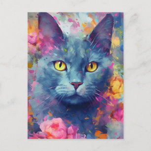 Carte Postale Chat russe bleu coloré