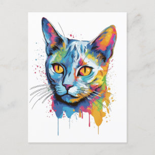 Carte Postale Chat russe bleu coloré