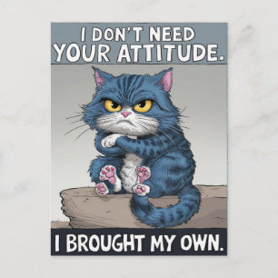 Carte Postale Chat saphir perché sur une perche en bois 