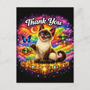 Carte Postale Chat siamois arc-en-ciel cosmique de l'espace extr