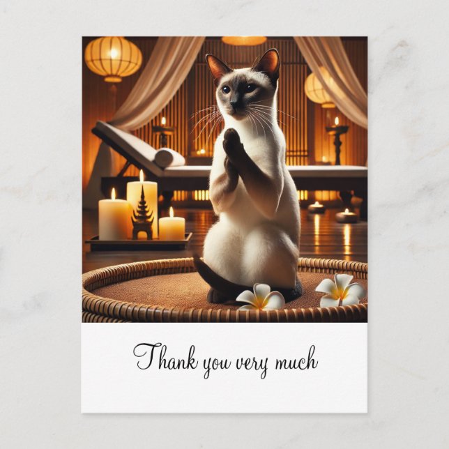 Carte Postale Chat siamois au spa Merci  (Devant)