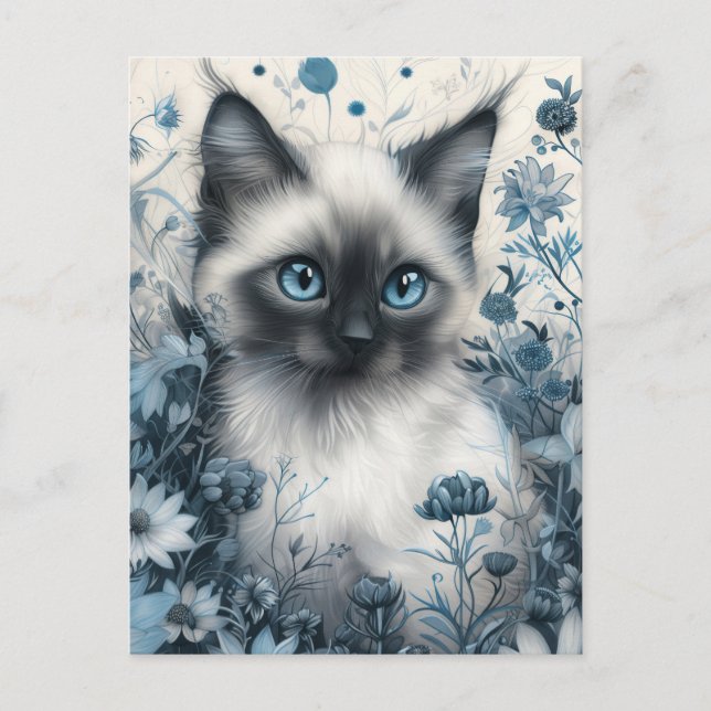 Carte Postale Chat siamois dans le jardin mystique (Devant)