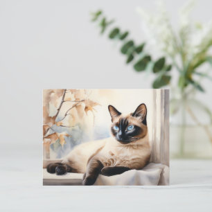Carte Postale Chat siamois élégant aquarelle