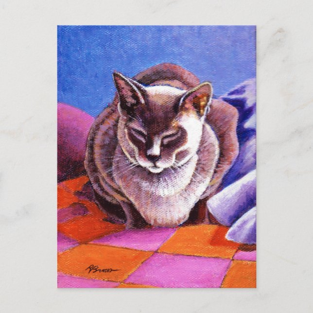 Carte Postale Chat siamois sur un édredon de patchwork (Devant)