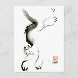 Carte Postale Chat Skedaddle, Sumi-e chat