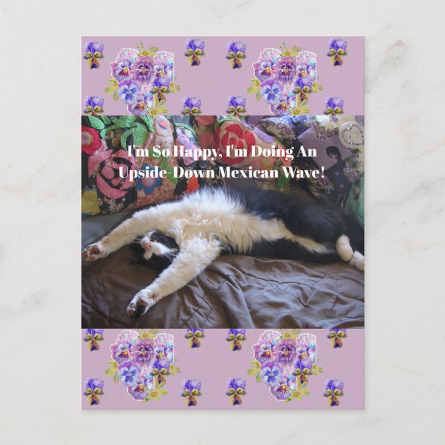Carte Postale Chat smoking Funny Mignon faisant une Vague Mexica (Devant)