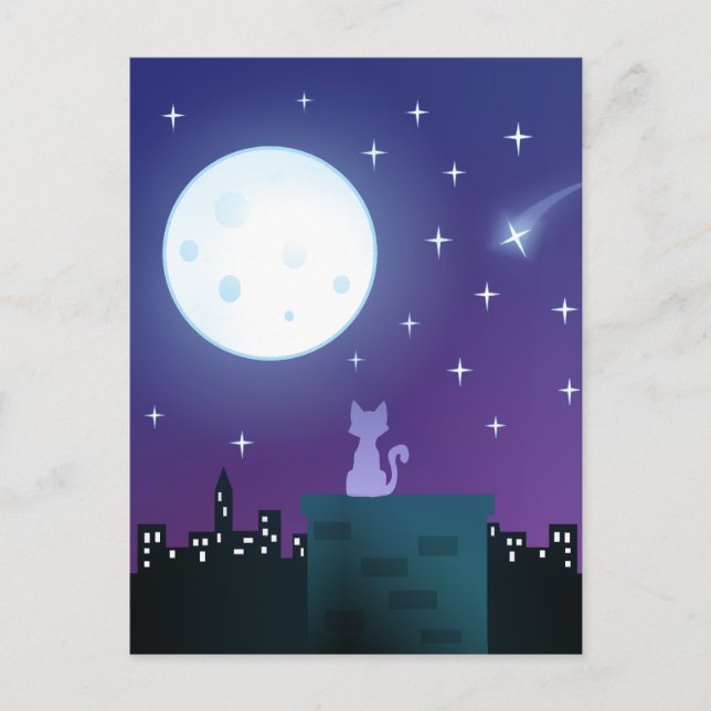 Carte Postale Chat sous le clair de lune (Devant)