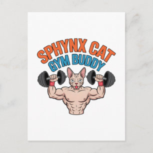 Carte Postale Chat Sphynx Copain de Gym Illustration de Dessin A