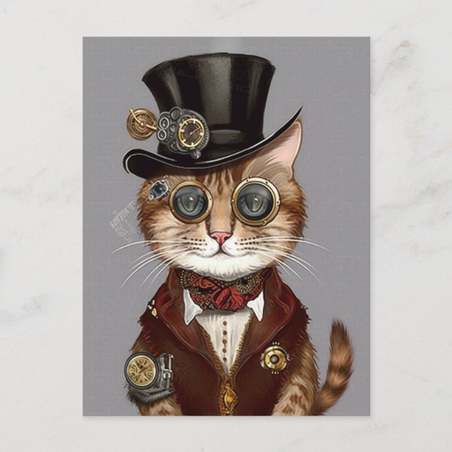 Carte Postale Chat Steampunk (Devant)