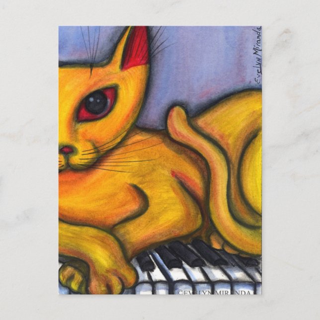 Carte Postale Chat Sur Piano (Devant)
