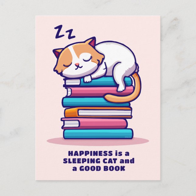 Carte Postale Chat sur une pile de livres personnalisé mignon li (Devant)