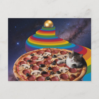 Carte Postale Chat surréaliste dormant sur une pizza