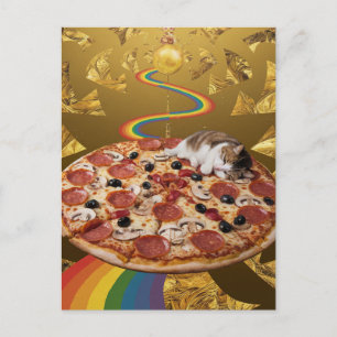 Carte Postale Chat surréaliste sur une pizza Arrière - plan arc-