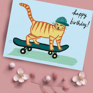Carte Postale Chat tabby planchiste JOYEUX ANNIVERSAIRE