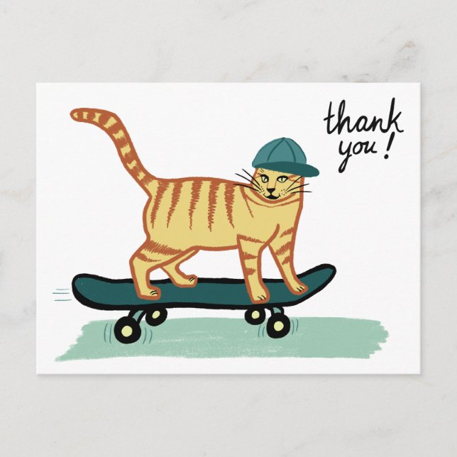 Carte Postale Chat Tabby planchiste MERCI (Devant)