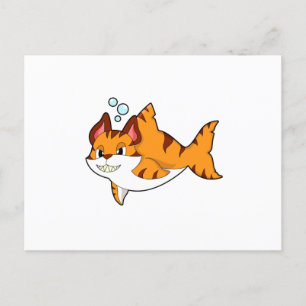Carte Postale Chat tigre en requin dans l'eau.PNG