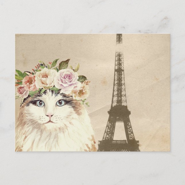 Carte Postale Chat & Tour Eiffel (Devant)