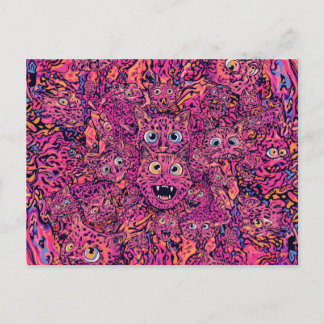 Carte Postale Chat trippy psychédélique dans un néon vibrant