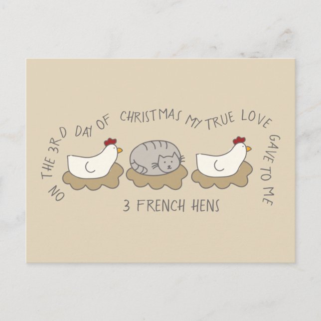 Carte Postale Chat Troisième Jour 3 French Haines Noël (Devant)