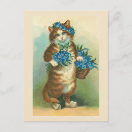 Carte postale "Chat Vintage avec Oublier-moi-non"
