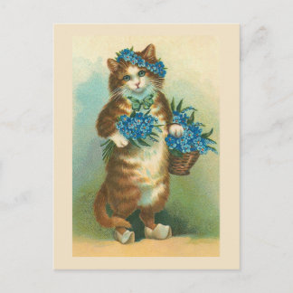 Carte postale "Chat Vintage avec Oublier-moi-non"