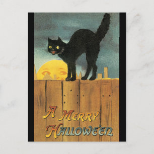 Carte Postale Chat vintage Joyeux Halloween par Ellen Clapsaddle
