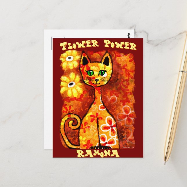 Carte Postale Chat Whimsical Retro Power Personnalisé (Devant/Arrière en situation)