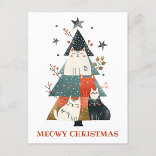 Carte Postale Chat Xmas Arbre Whimsical et drôle Meowny Noël