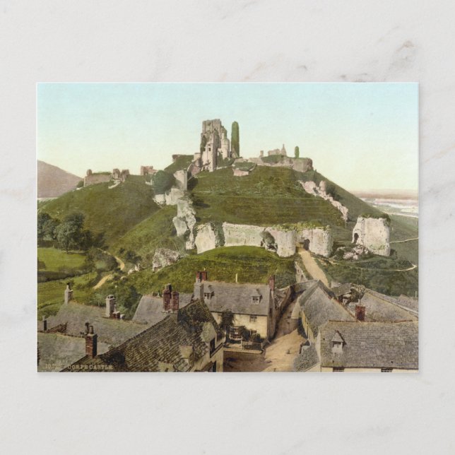 Carte Postale Château de Corfe, île de Purbeck, Dorset c.1895 (Devant)