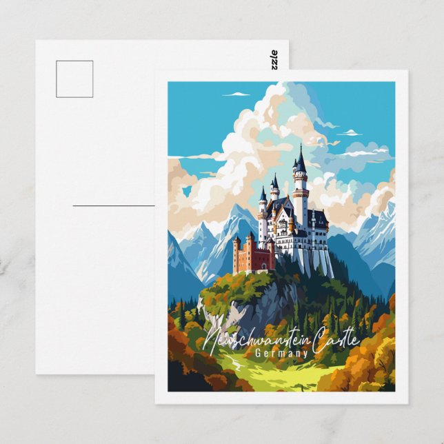 Carte Postale Château de Neuschwanstein Allemagne lieu de voyage (Devant / Derrière)