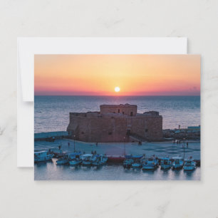 Carte Postale Château de Paphos au coucher du soleil, vue drone