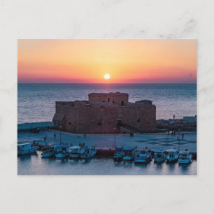 Carte Postale Château de Paphos au coucher du soleil, vue drone